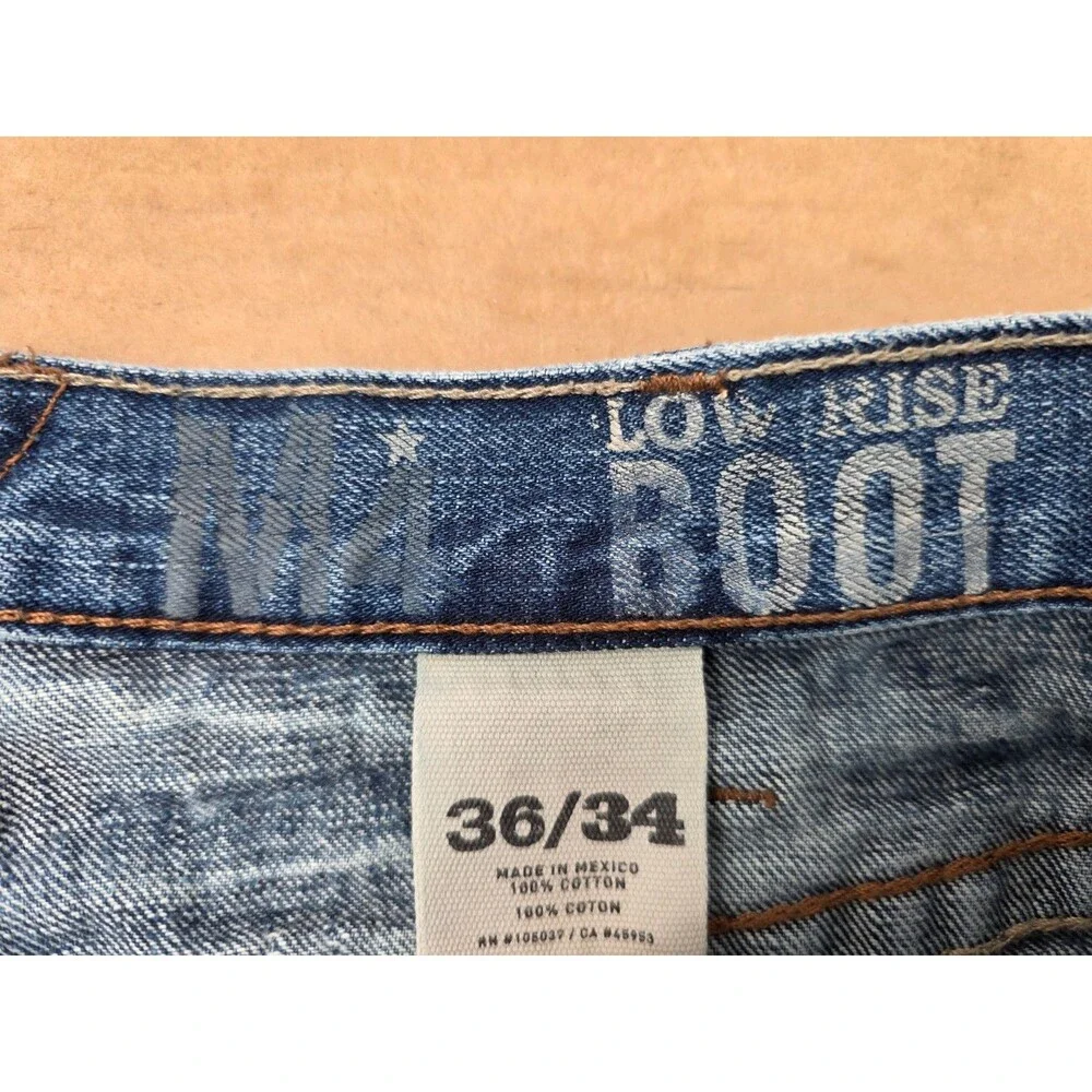 Ariat M4 Low Rise Bootcut Jeans Mens 36x 34 Medium Wash Distressed Cotton Denim